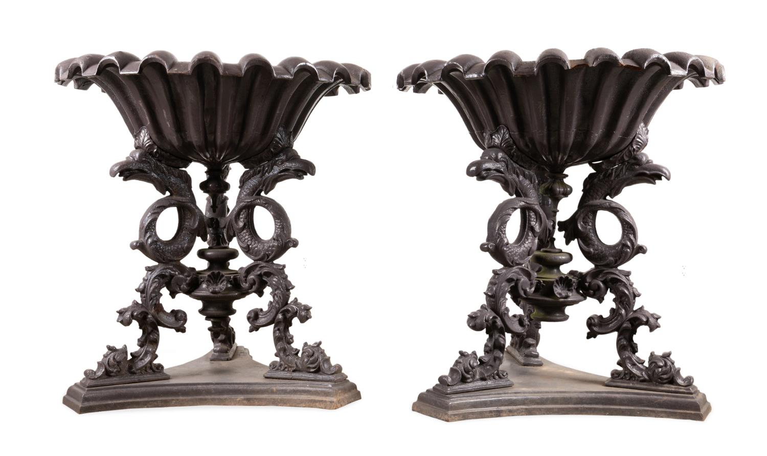 PAIR MONUMENTAL CAST IRON GARDEN