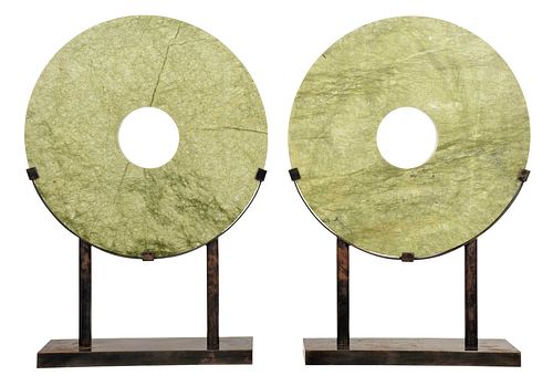 PAIR MONUMENTAL STONE BI DISCS ON