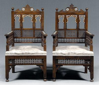 Pair Moorish carved armchairs: