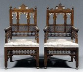 Pair Moorish carved armchairs: