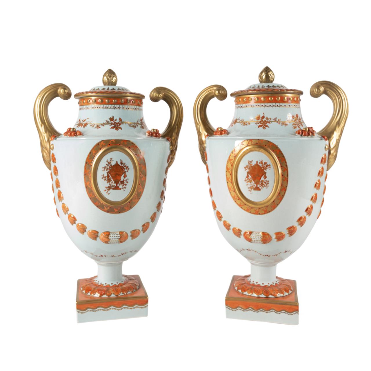 PAIR MOTTAHEDEH LOWESTOFT PORCELAIN