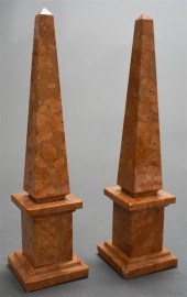 PAIR MOTTLED MARBLE OBELISKS,