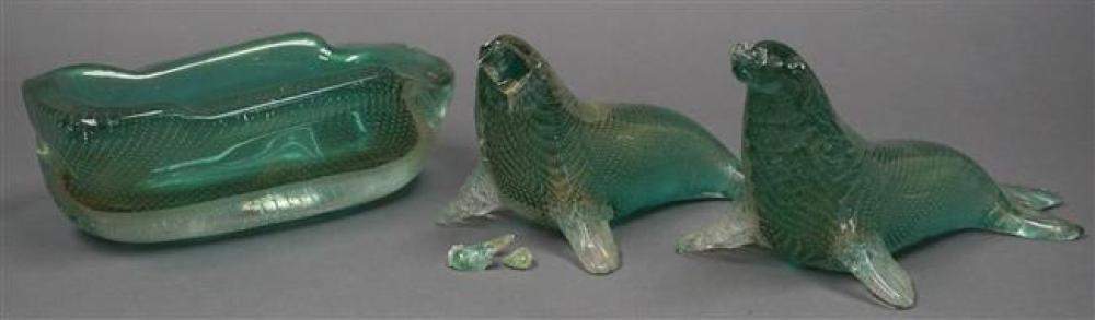 PAIR MURANO BUBBLE GREEN GLASS