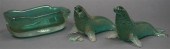 PAIR MURANO BUBBLE GREEN GLASS