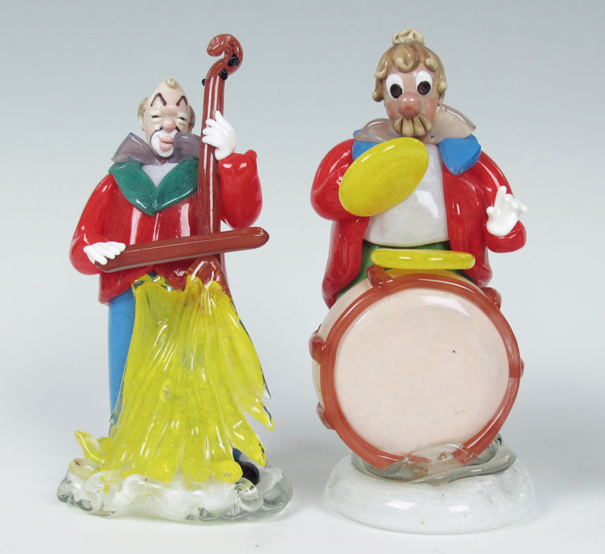 PAIR MURANO CLOWN MUSICIANS: