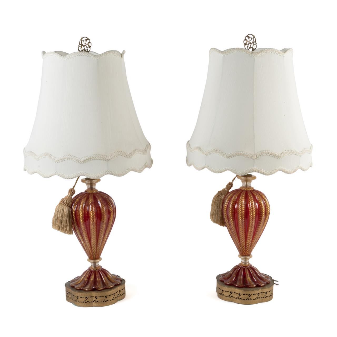 PAIR MURANO CRANBERRY &