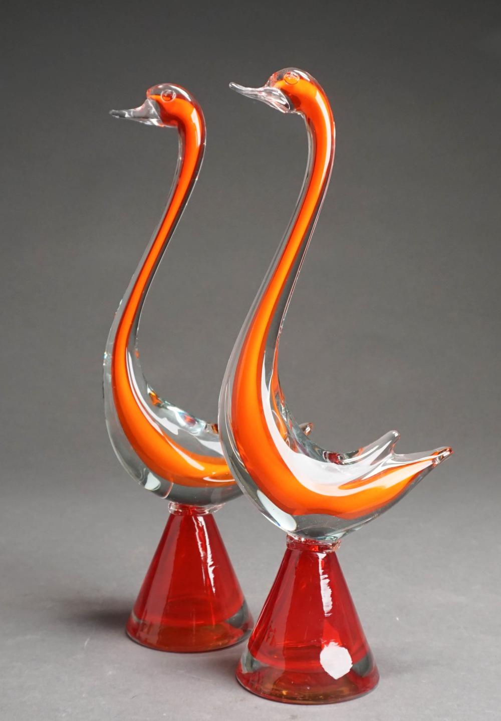 PAIR MURANO GLASS FIGURES OF SWANS,
