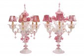 PAIR MURANO GLASS PINK FIVE LI