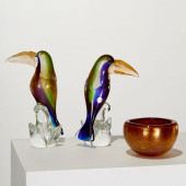 PAIR MURANO GLASS TOUCANS AND