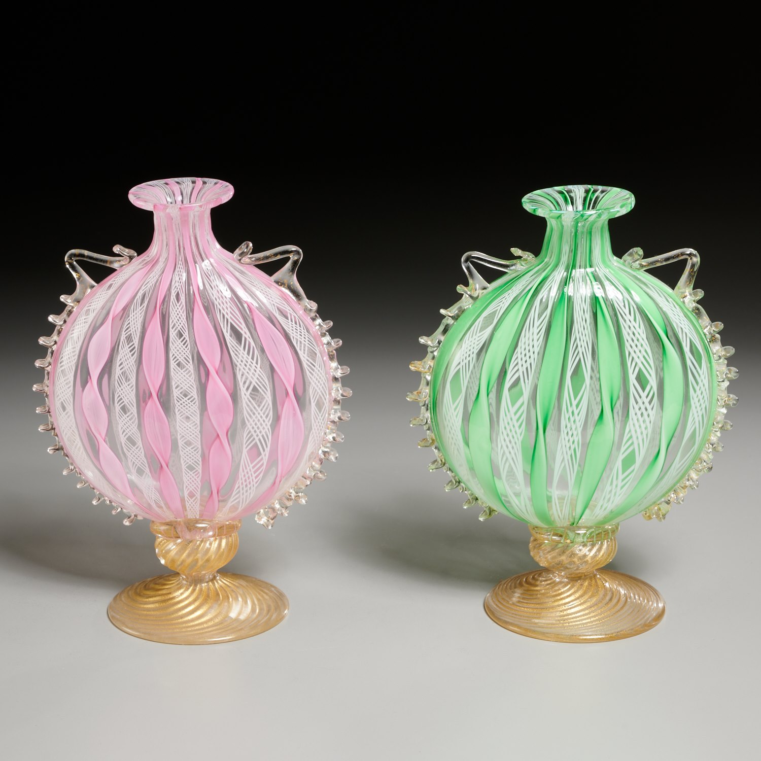 PAIR MURANO "LATTICINO" GLASS