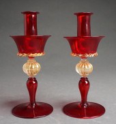PAIR MURANO PARTIAL GILT CRANB