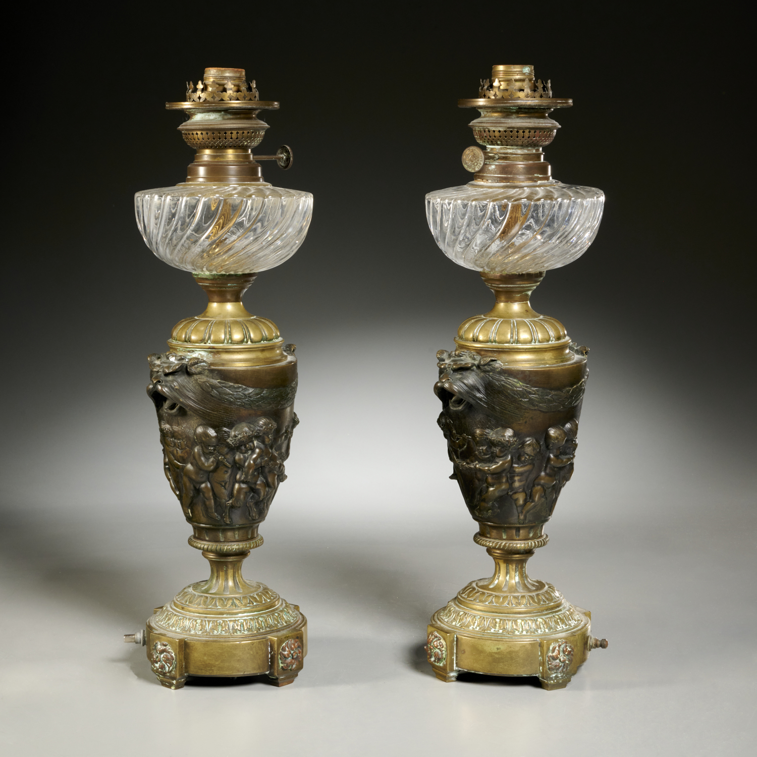 PAIR NAPOLEON III BRONZE FLUID