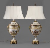 Pair Napoleonic Porcelain Lamp
