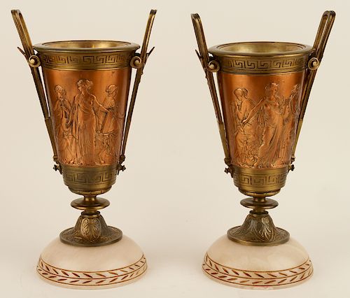 PAIR NEOCLASSICAL SYTLE BRONZE URNS