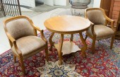PAIR OAK ARMCHAIRS AND ROUND O