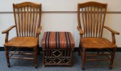 PAIR OAK ARMCHAIRS AND UPHOLST