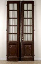 PAIR OAK DOORS WITH BEVELED GL