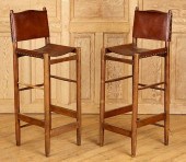 PAIR OAK & LEATERH DANISH BAR