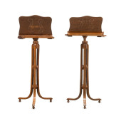 PAIR OAK MUSIC STANDS WITH CAN