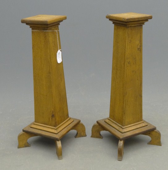 Pair oak pedestals.