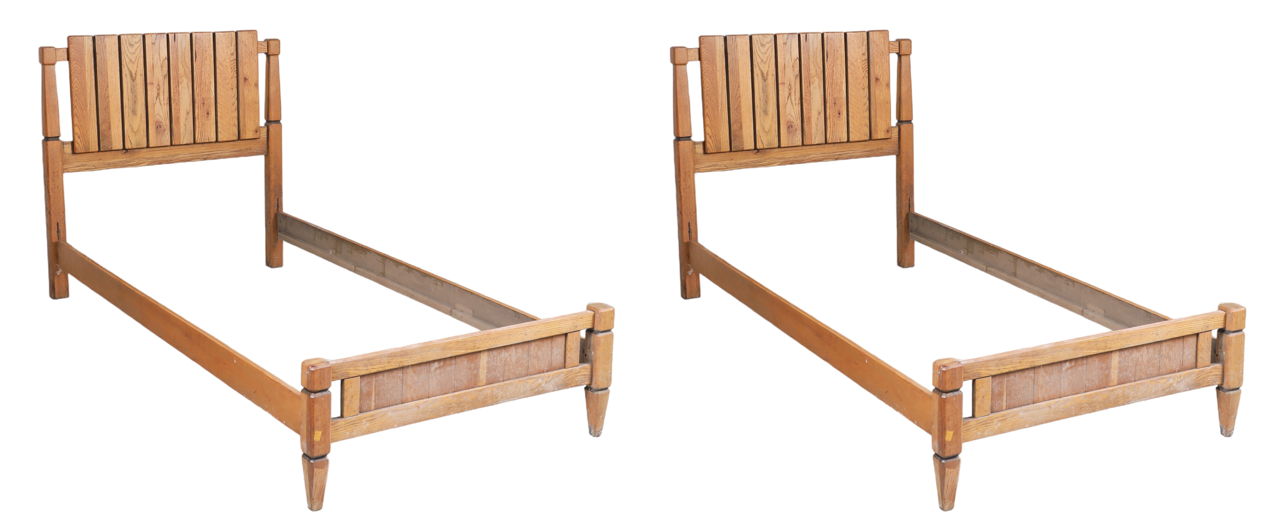 Pair Oak slatted twin size beds,