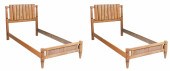 Pair Oak slatted twin size bed