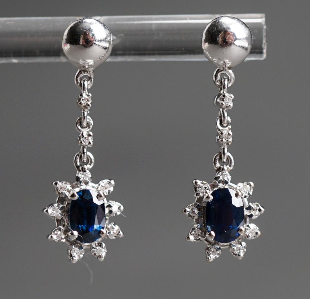 PAIR OF 14-KARAT WHITE-GOLD, BLUE