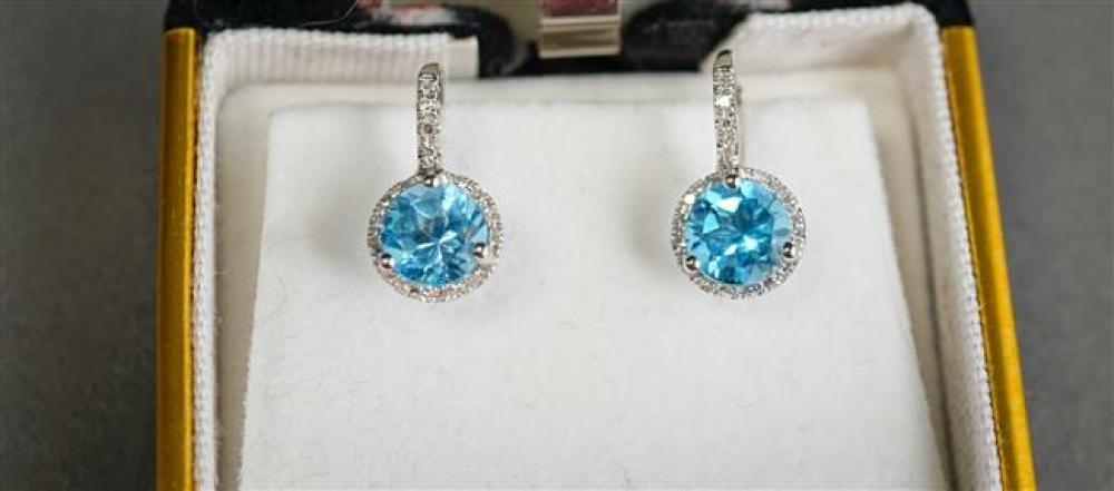 PAIR OF 14-KARAT WHITE-GOLD, BLUE
