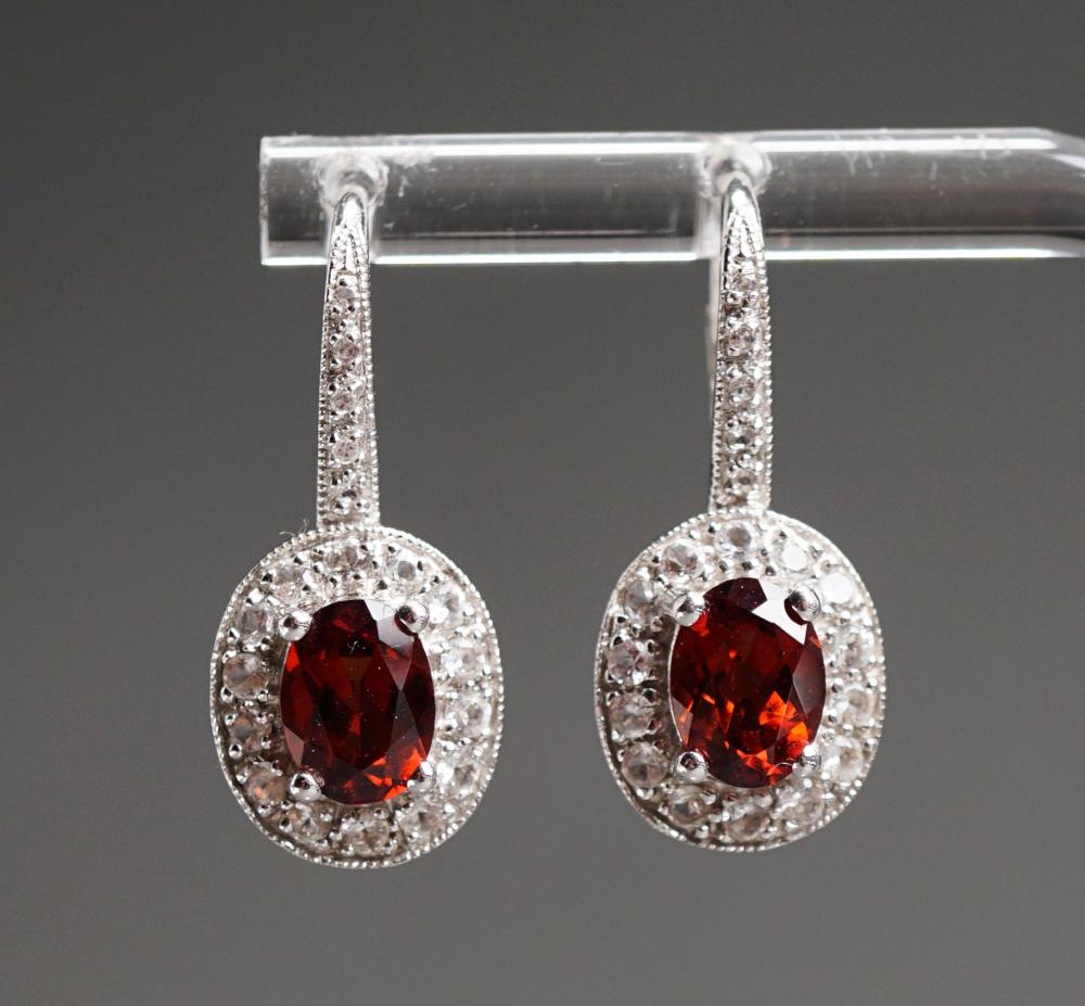 PAIR OF 14-KARAT WHITE-GOLD, GARNET
