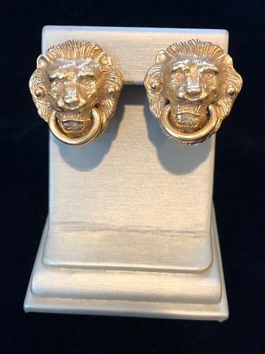 PAIR OF 14K YELLOW GOLD LION'S HEAD