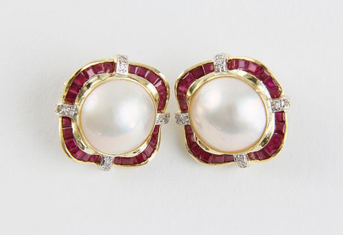 PAIR OF 14K YELLOW GOLD MABE PEARL,