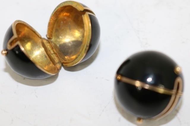 PAIR OF 14KT. GOLD AND BLACK ENAMEL