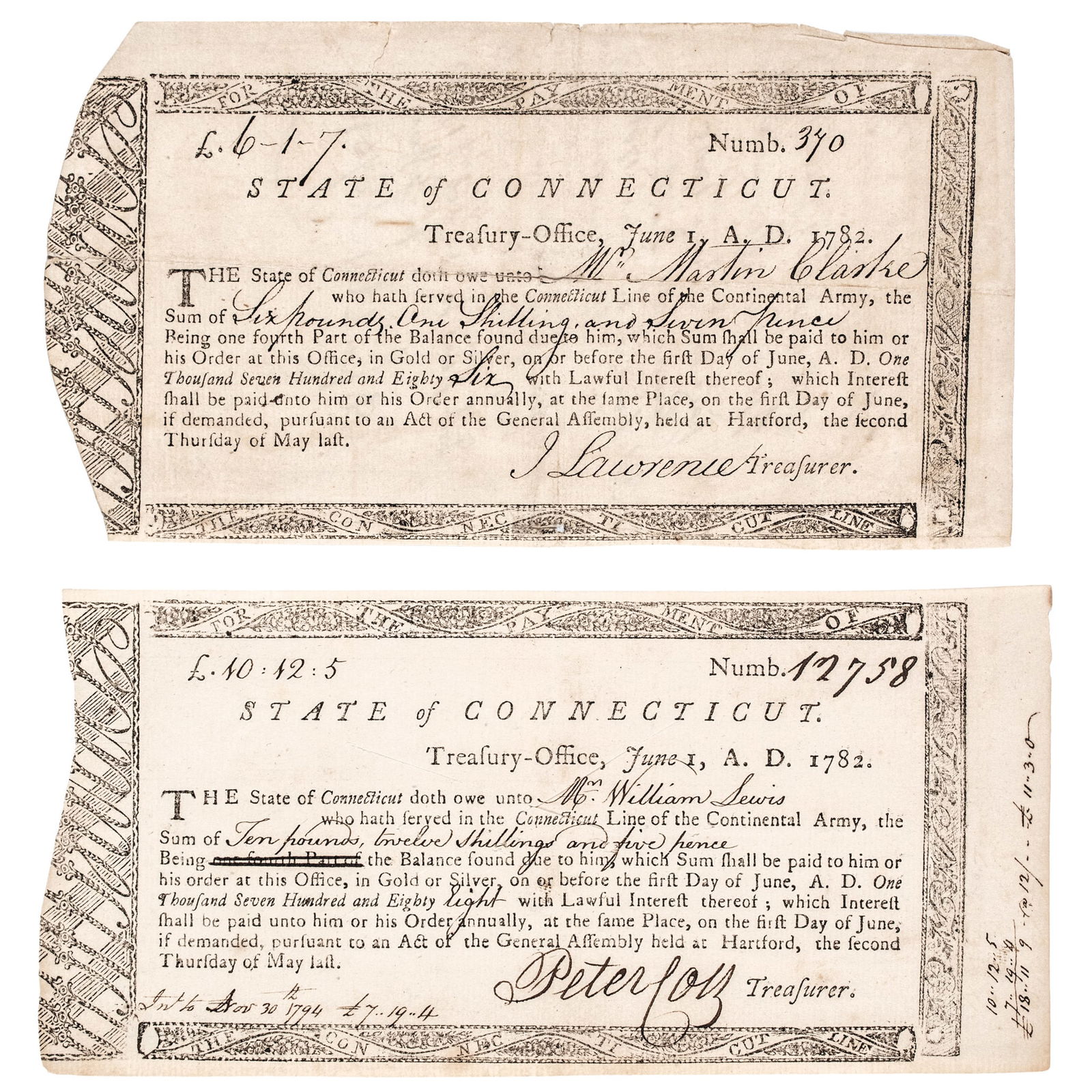 PAIR OF 1782 REVOLUTIONARY WAR