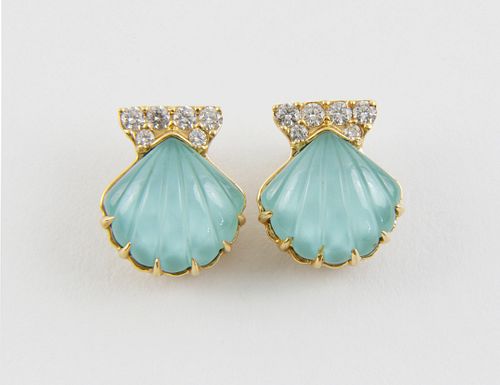 PAIR OF 18K YELLOW GOLD, AQUAMARINE