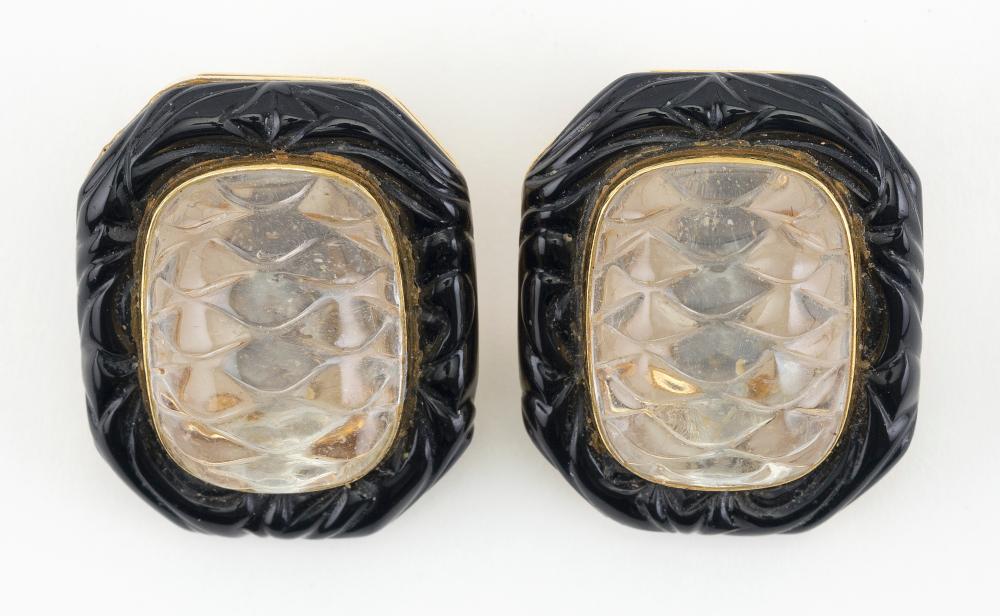 PAIR OF 18KT GOLD, ROCK CRYSTAL AND