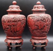 PAIR OF 18TH C CHINESE CINNABA