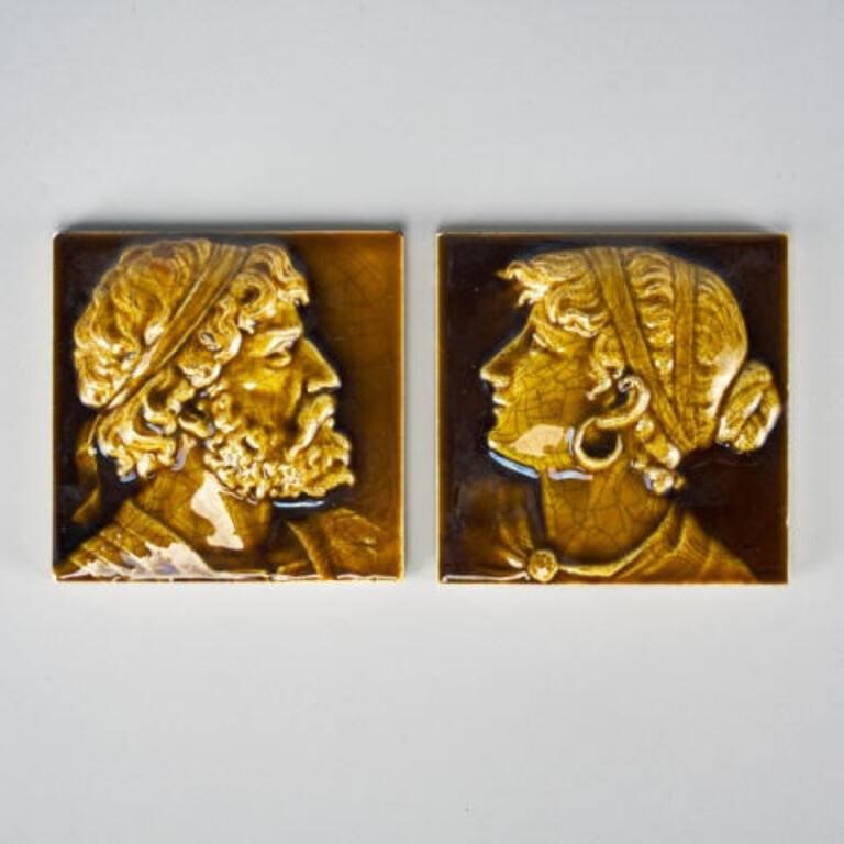 PAIR OF 19TH C. MAJOLICA TILESA