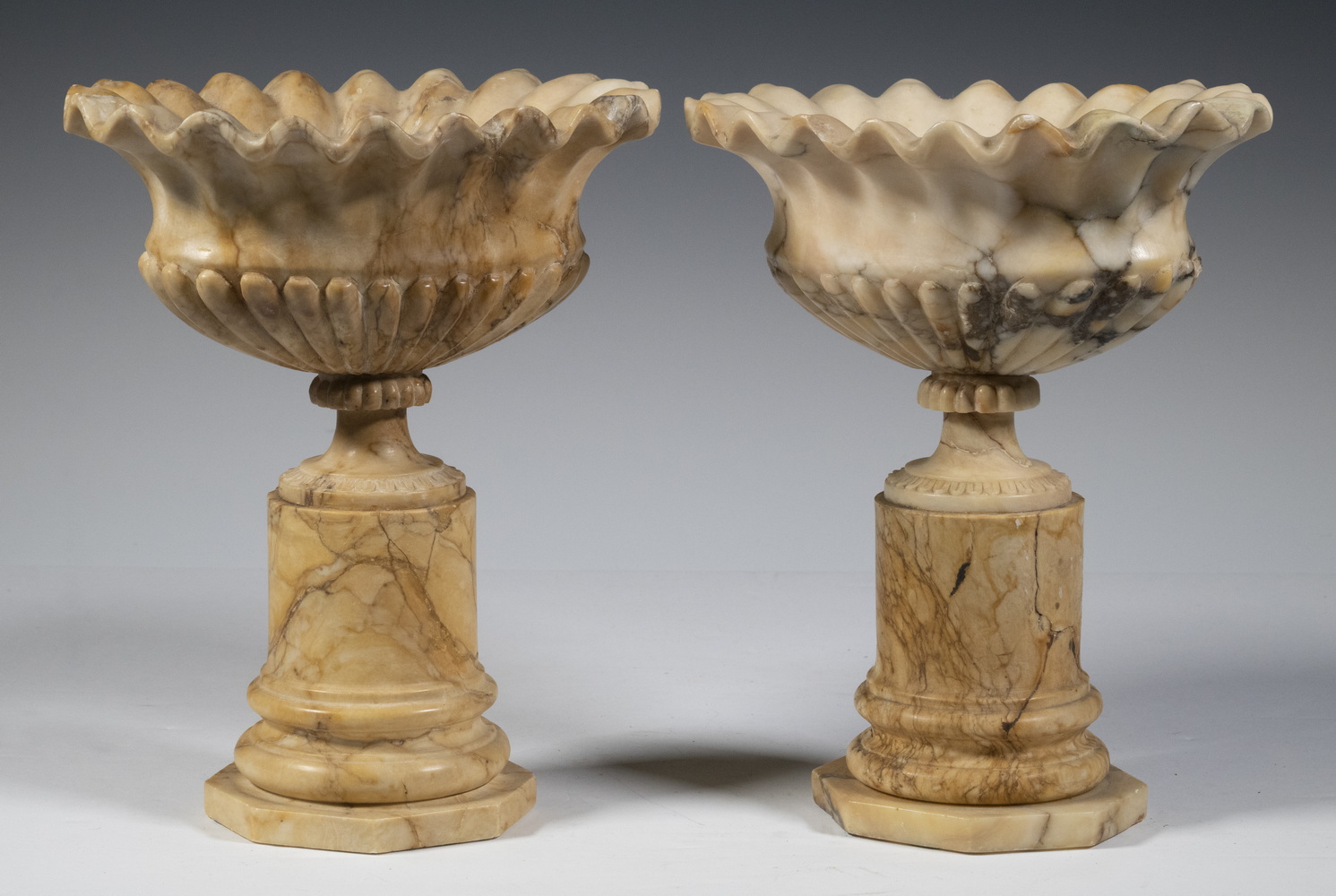 PAIR OF 19TH C MARBLE BOWLS, MANTEL