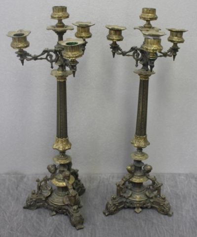 Pair of 19th Century Bronze 4 Light