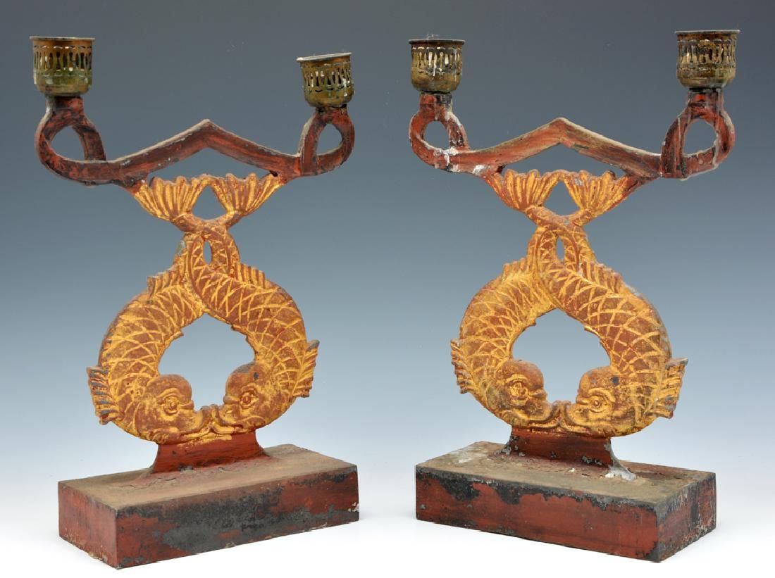 PAIR OF 2 LITE DOLPHIN DECORATED