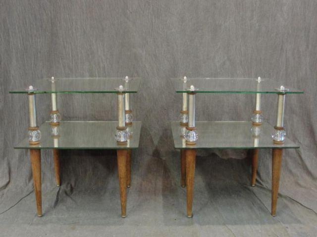 Pair of 2 Tier Glass and Wood