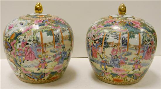 Pair of 20th C. famille rose ginger
