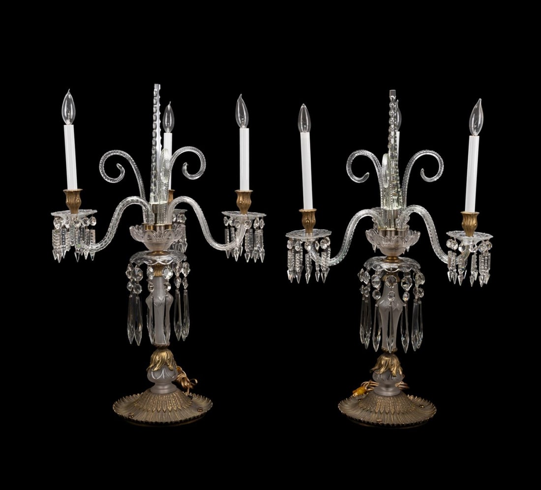 PAIR OF 3-LIGHT CRYSTAL