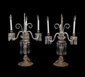 PAIR OF 3-LIGHT CRYSTAL CANDEL