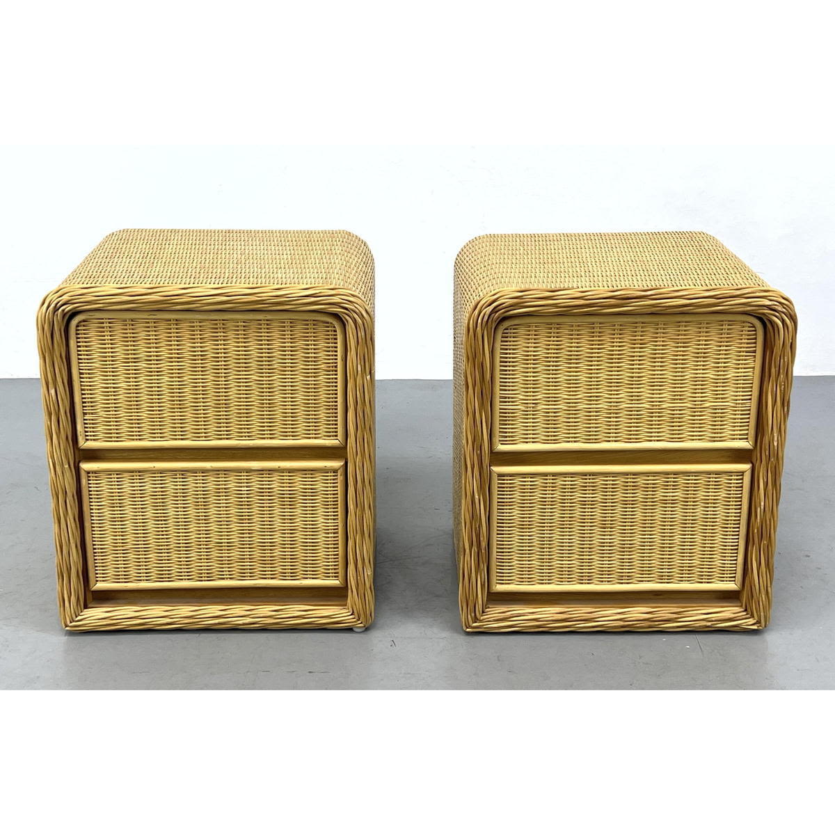 Pair of 80s Wicker Nightstands with
