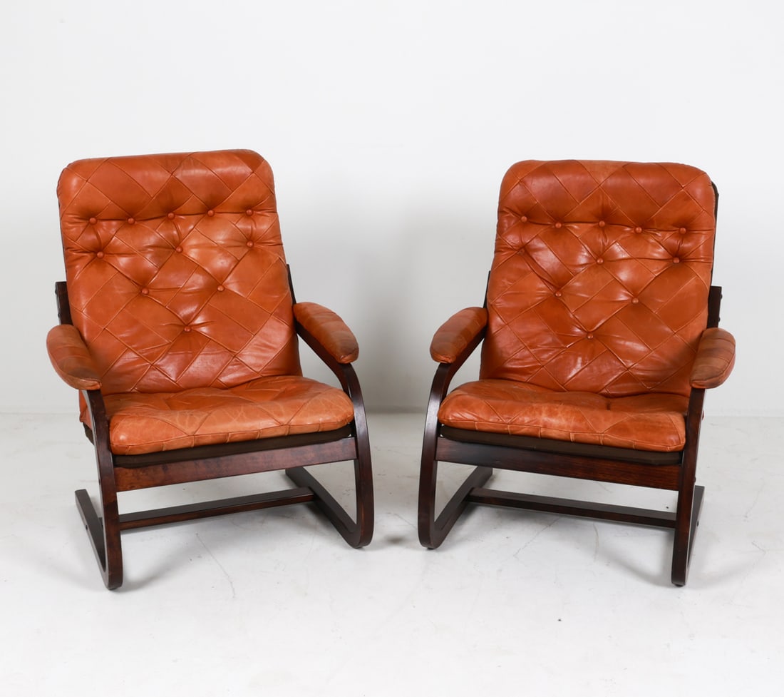 PAIR OF AALTO STYLE BEECH & LEATHER