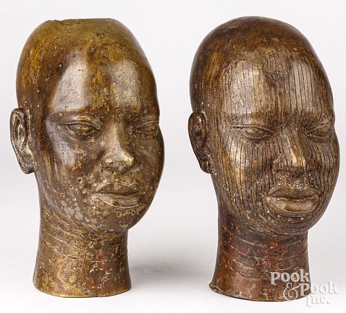 PAIR OF AFRICAN BRONZE HEADSPair of