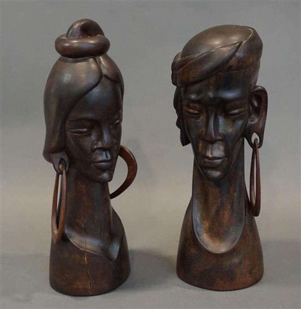 PAIR OF AFRICAN CARVED WOOD BUSTS