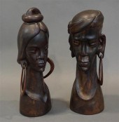 PAIR OF AFRICAN CARVED WOOD BU