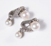 PAIR OF AKOYA PEARL AND DIAMON
